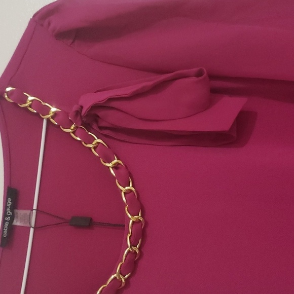 1762- Cable & Gauge Women’s Long Sleeve Blouse with Gold Chain Detail Size M NWT - Picture 5 of 10